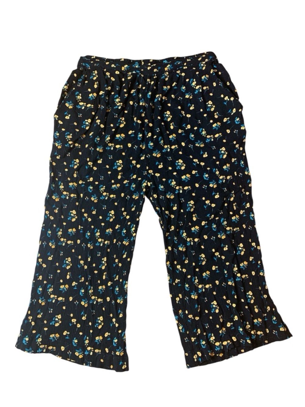 Harlow Floral Wide Leg Palazzo Pants Black Yellow Blue Viscose L/XL